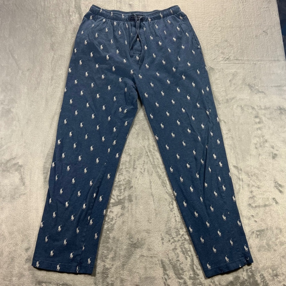 POLO RALPH LAUREN Pajama Pants Mens Medium Blue All Over Pony Print Sleep Comfy
